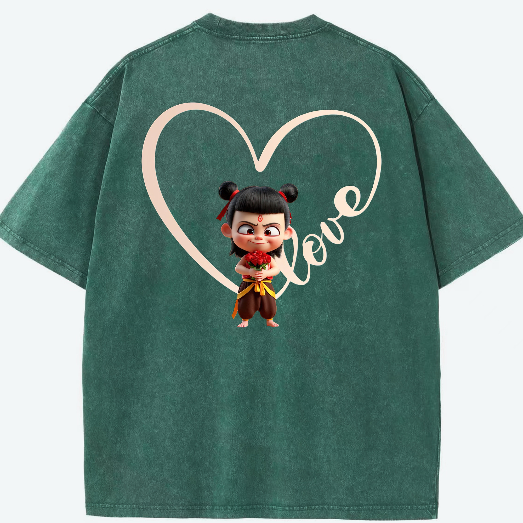 （画像用） Ne Zha 2 ナタ 魔童の大暴れ 綿100% ヴィンテージ風 半袖Tシャツ（背面プリント）